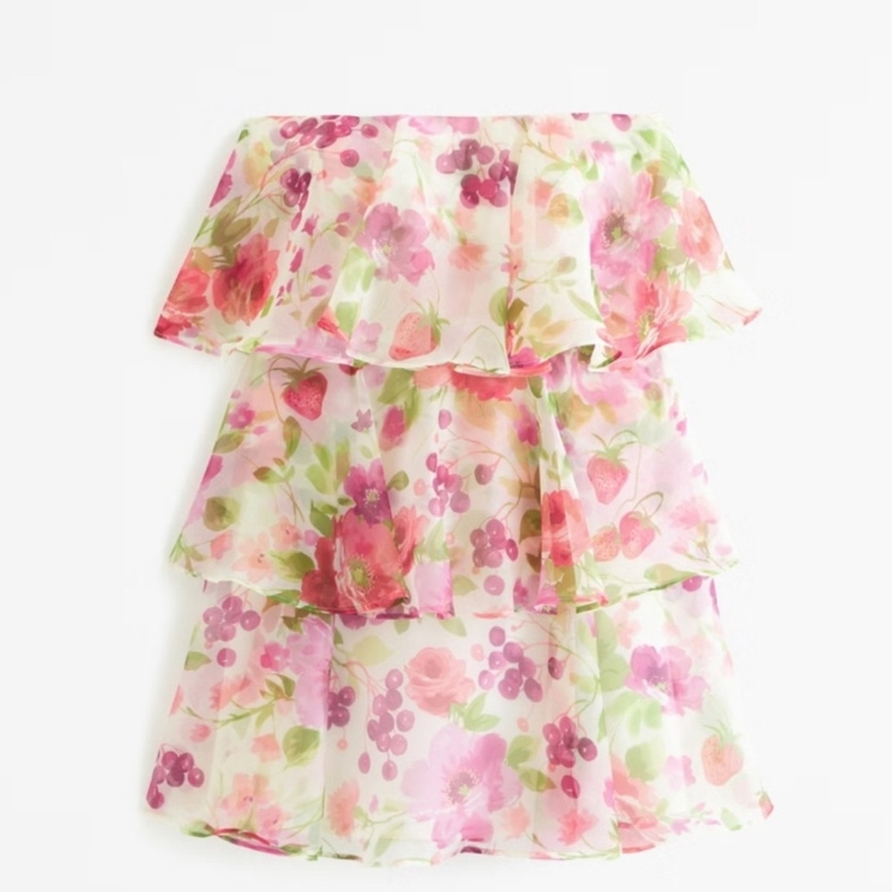 Abercrombie & Fitch Pink and Green Ruffled Tiered Mini Dress